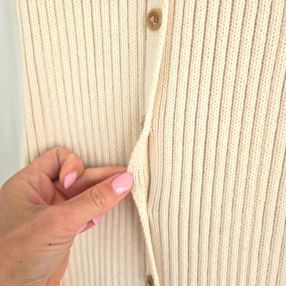 Cream Ribbed Button-Down Dress - Picture 3 of 4